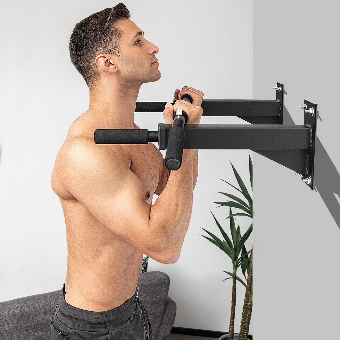 Wall Mounted Pull up Bar Heavy Duty Multi-Grip Chin up Bar W/Soft Foam Handgrips