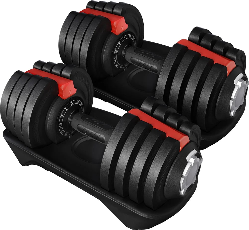 40Lb Adjustable Dumbbell Set with Anti-Slip Handle and Tray, Black