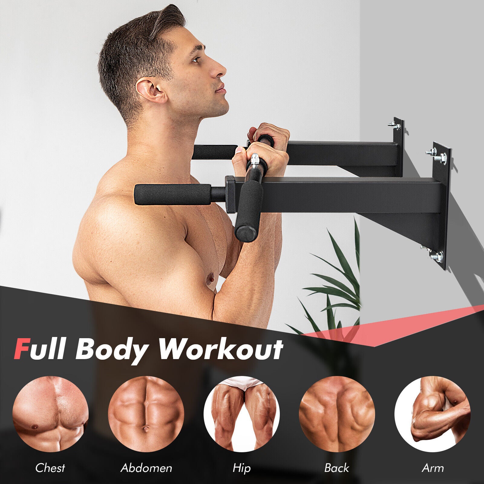 Wall Mounted Pull up Bar Heavy Duty Multi-Grip Chin up Bar W/Soft Foam Handgrips